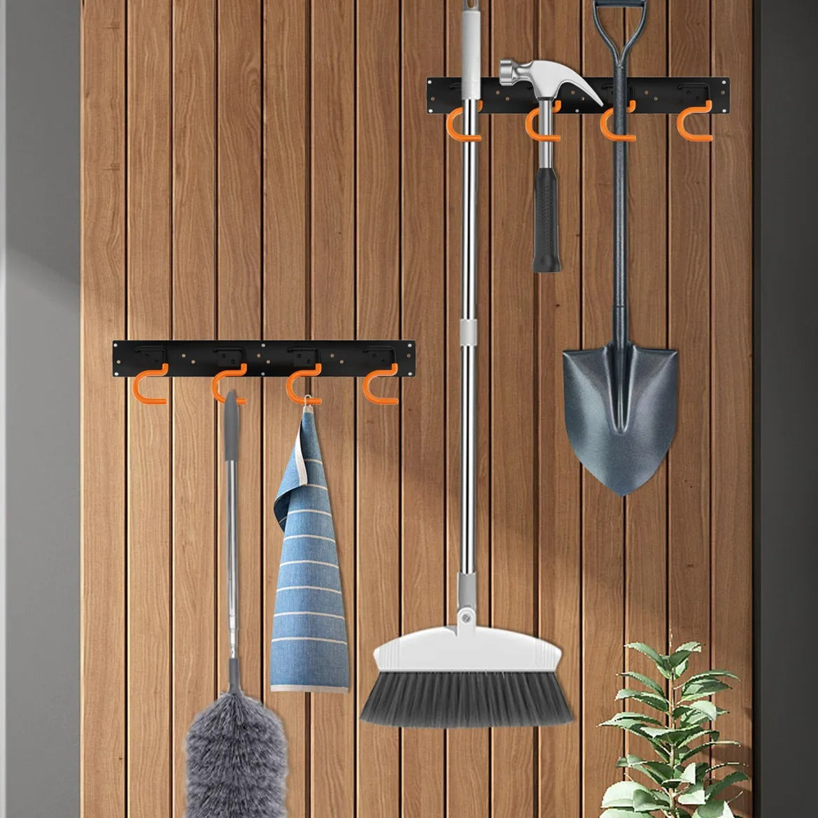 HORUSDY Support Mural Rangement Outils Jardin 162,6 Cm - Porte-Outils Avec Crochets Pour Balai, Râteau Et Serpillière
