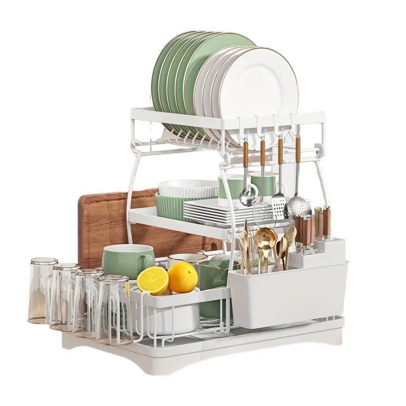 egouttoir vaisselle avec evacuation 2 étages Blanc