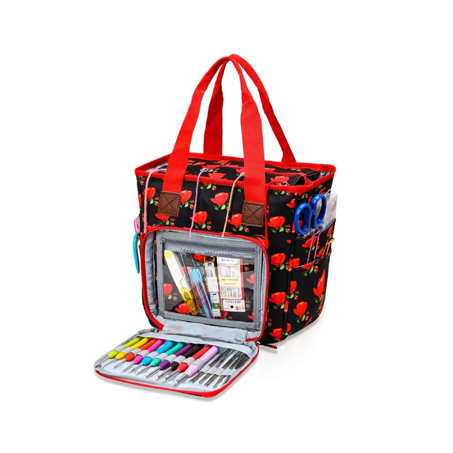 sac rangement tricot Roses rouges