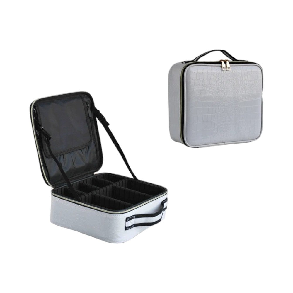 trousse maquillage compartiment Crocodile blanc